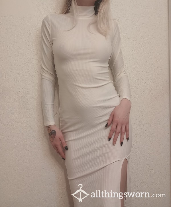 Turtle Neck White Knit Dress