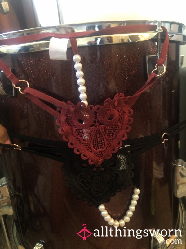 Twin Pearl G-Strings….Deep Maroon And Black