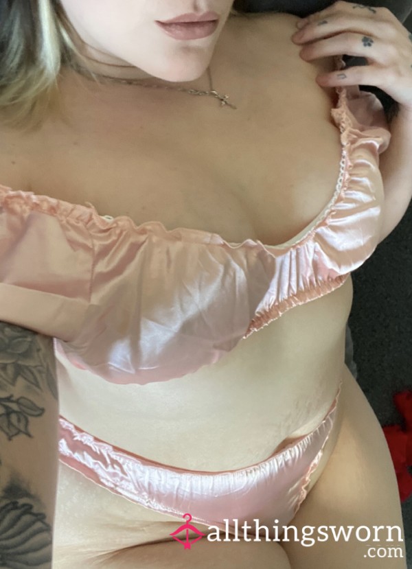 Two Piece Satin Pink Lingerie Set