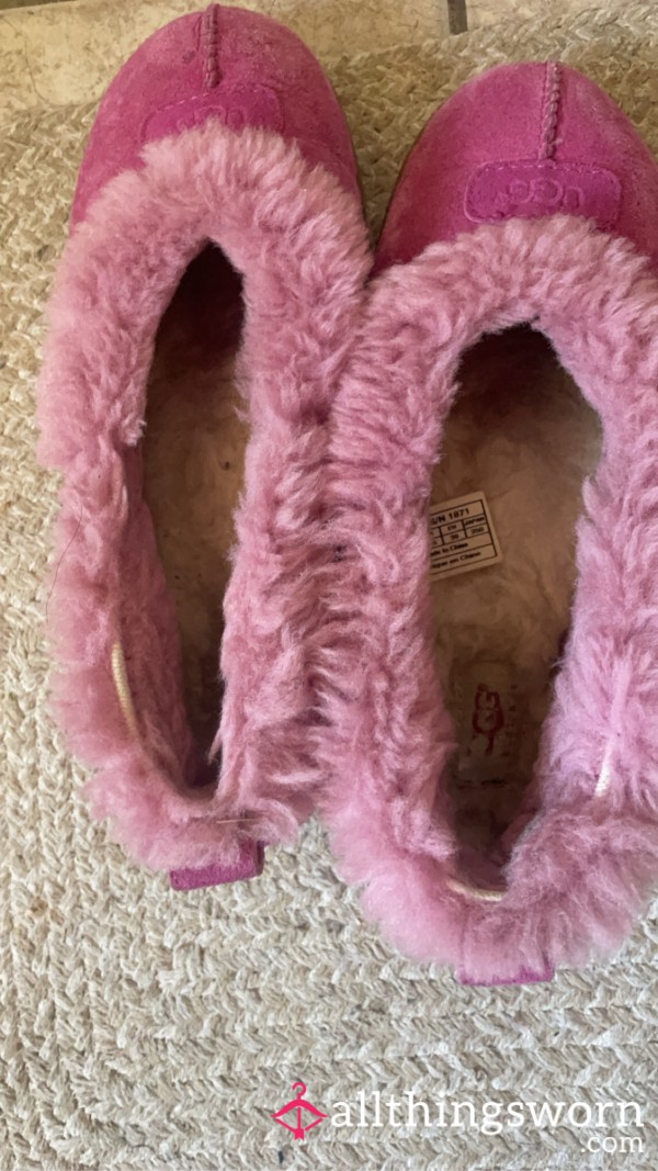 Ugg Brand Pink Slippers Well Worn By Two Females