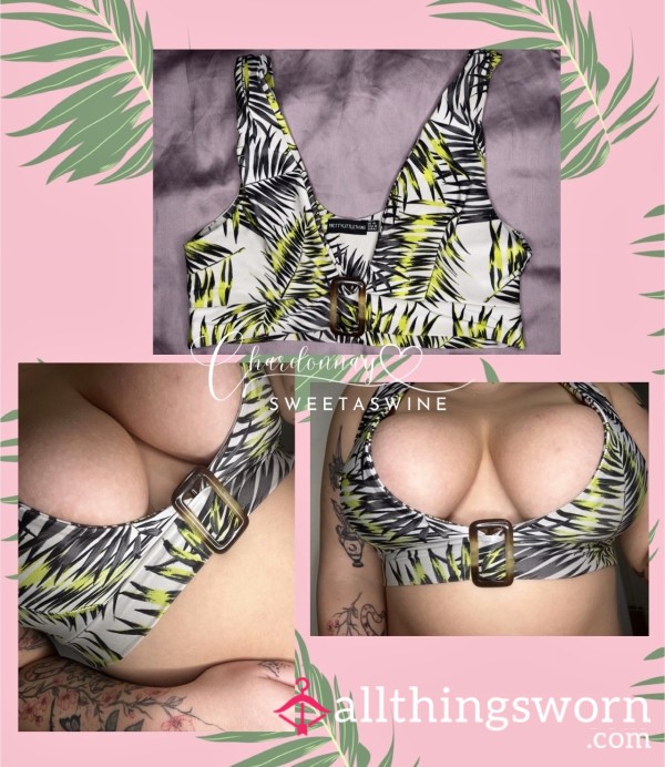 🍷UK 14|💦Multicoloured Palm Bikini Top With Tortoiseshell Buckle🌿