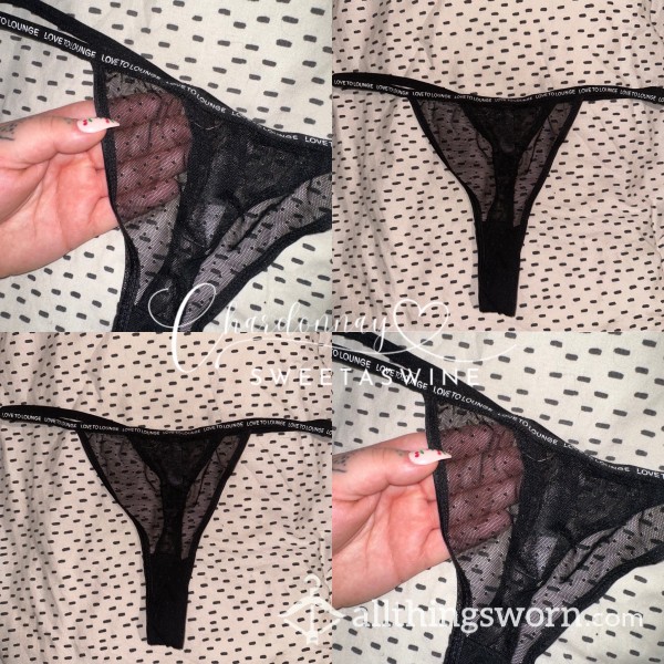 🍷UK 14|🍑Worn Black Love To Lounge Mesh Polka-Dot G-String🖤