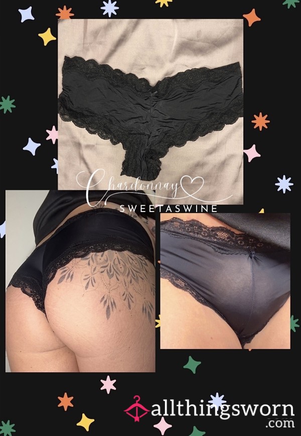 🍷UK L|🍑Black Lace Trim Silky Soft Poly Panties🖤