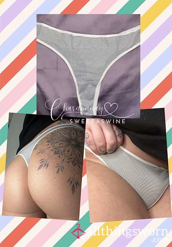 🍷UK L|🍑Cotton Stripe Thong🤍🖤