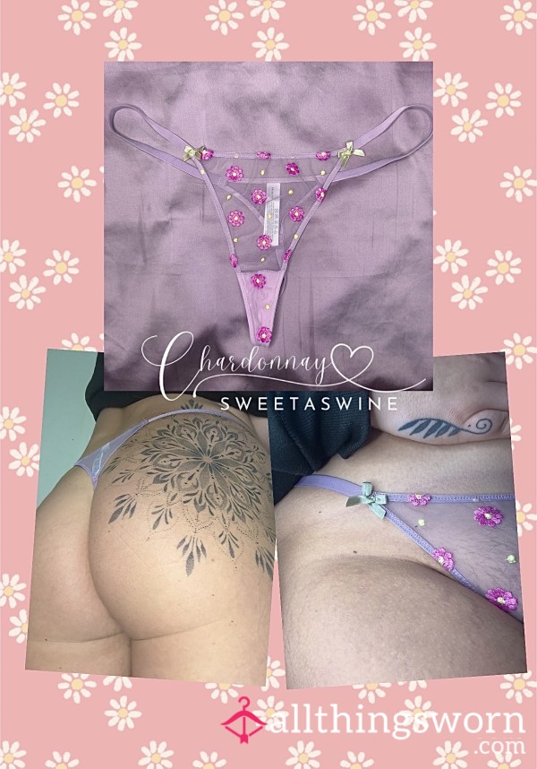 🍷UK M|🍑Pink Mesh Flowery G-String🌸