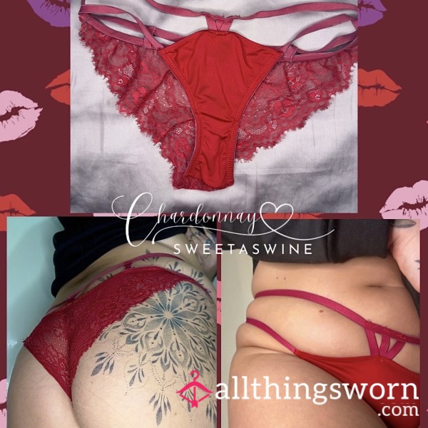 🍷UK M|🍑Red Strappy Lace Brazilian Panties❤️