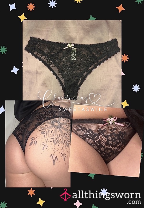 🍷UK XL|🍑Black Lace With Pink Rose & 🎀 Full Back Panties🖤