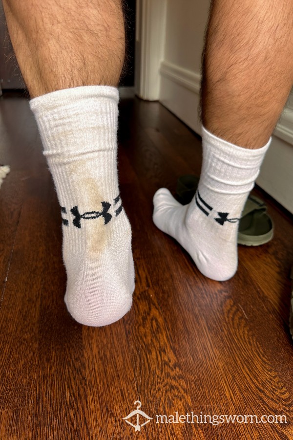 Under Armour Crew Socks - White Double Black Stripe