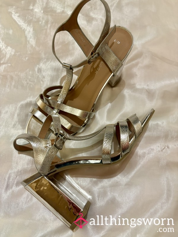 Unworn Silver Block Heels Ready To Mucky Up