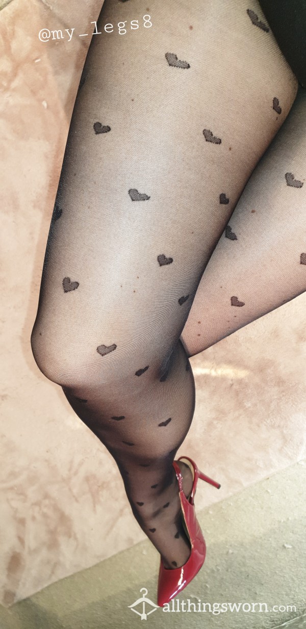 Black Heart Print Tights