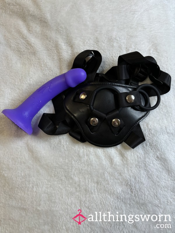 Used 7 Inch Purple Di**o W/ Strap On Harness