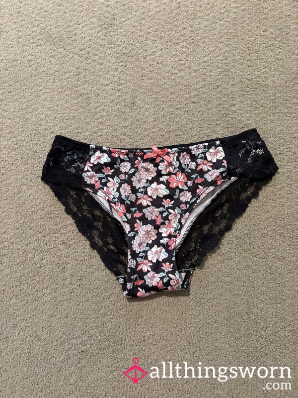 Used Black Flor*l Lacy Panties