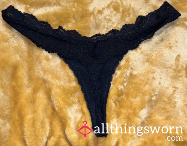 Used Black Laced Thong