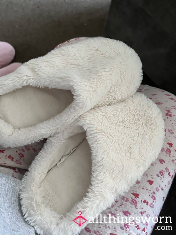 Used Little White Well Worn Slippers