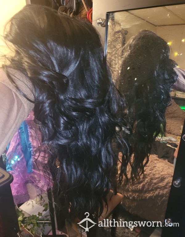 🎀 USED LONG BLACK WAVY WIG 🎀 SISSY ITEM OR CUSTOM VIDS--> GOOD QUALITY