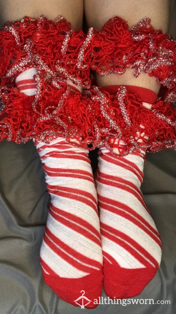 Used Long Candy Cane Socks