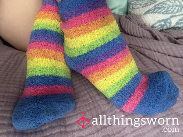 Used Old Rainbow Fuzzy Socks