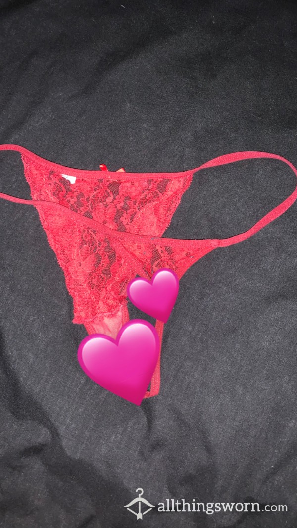 Petite Pu**y Stained Red Lace Thong🤤