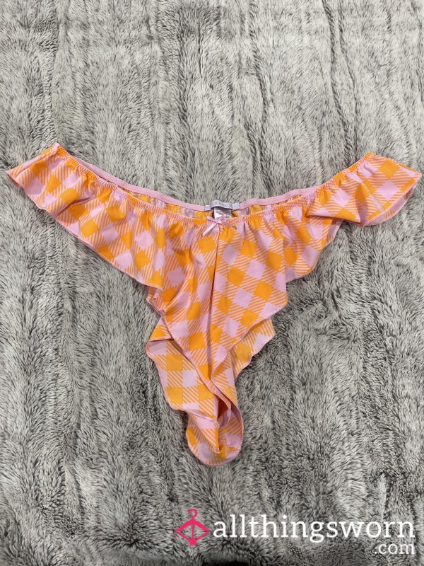 Used Pink And Orange Frilly Thong