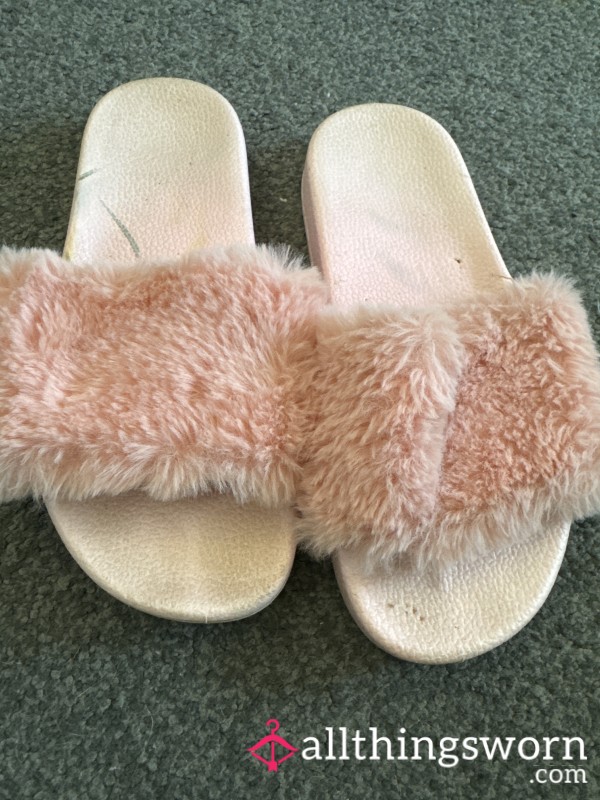 Used Pink Fluffy Slippers