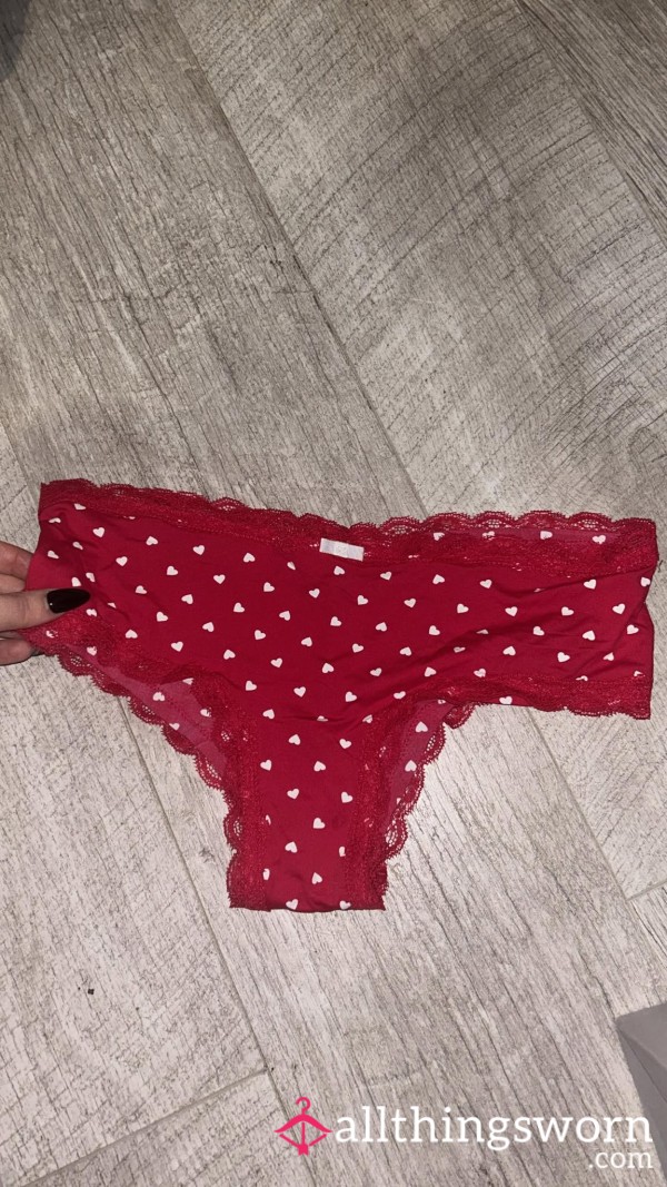 Used Red And White Lace Hearts Panties