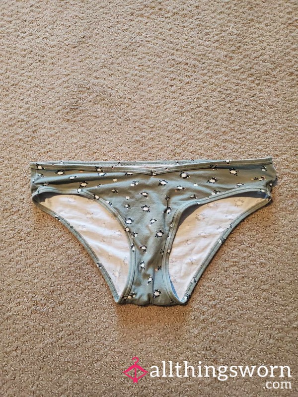 Used Sage Green Flor*l Panties