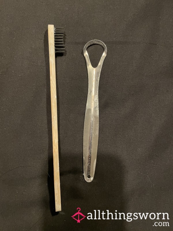 Used Toothbrush And Tongue Scrapper