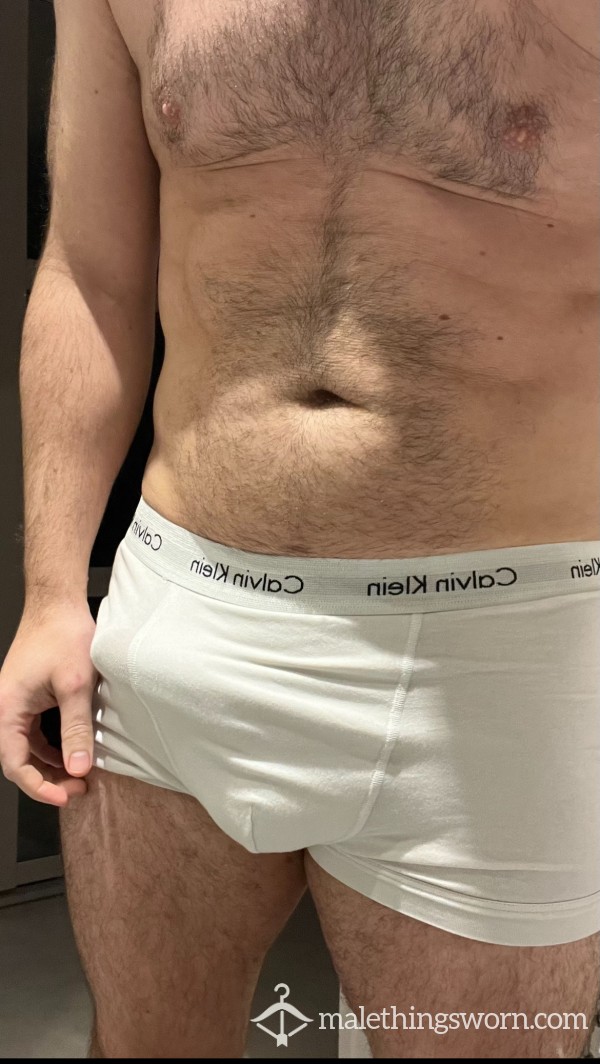 Sweaty Used White CK Boxers (stained On Request)