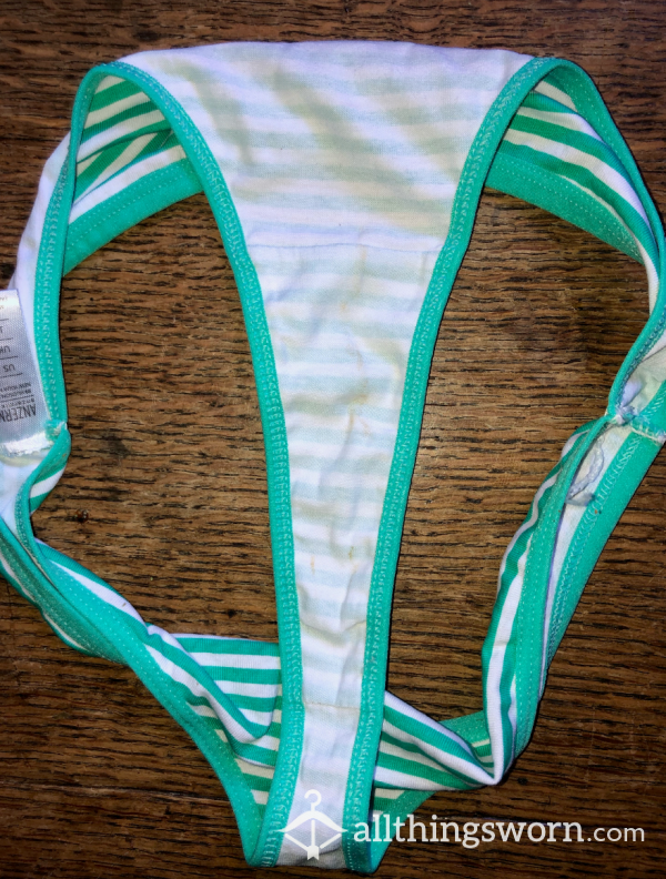 USED, Worn 24hrs, Thong W/light Skid Marks And Some Squirt. SIZE: Small