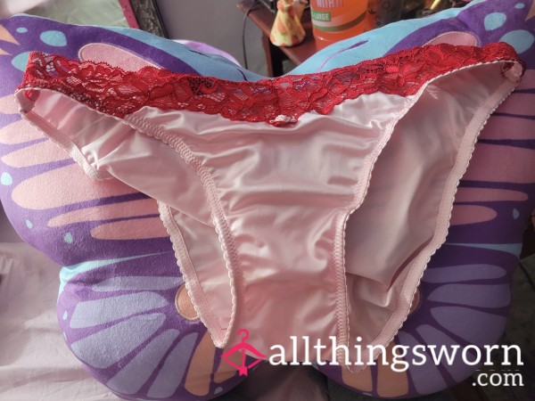 Valentine's Day Cheeky Pink And Red Silk And Lace Panties