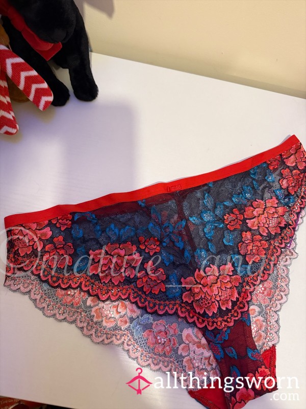 Valentines Red Lacy S**y Brazilian Knickers