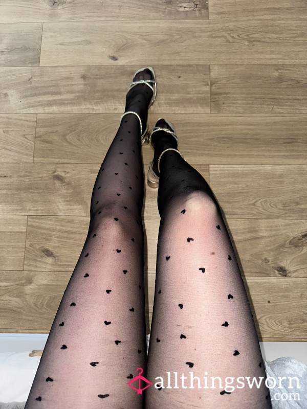 Very Cute Love Heart Tights 😋😋😋 WELL WORN (+postage ✨💖)