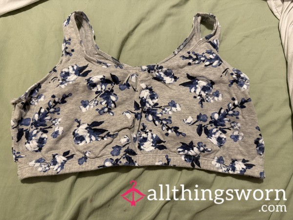 Very Old Grey And Blue Flor*l Cotton Sports Bra