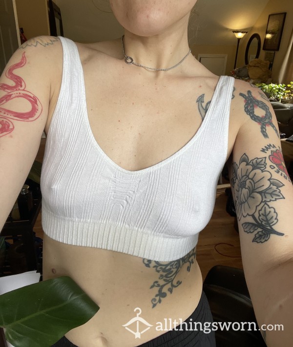 Very Very Well Worn White Cotton Sports Bra