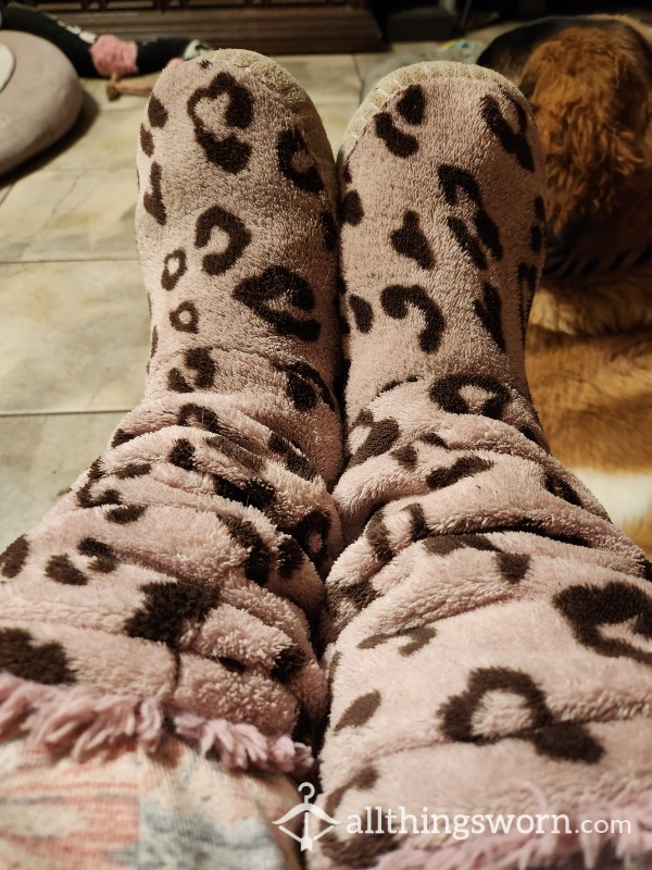 ✨💕 Very Well Loved Pink & Brown Leopard Bootie Slippers 💕✨