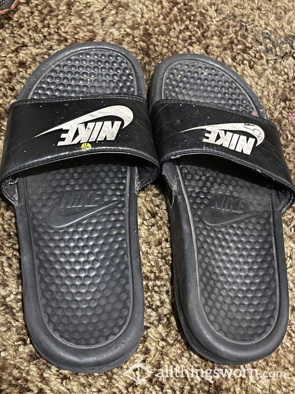 VERY Well-worn Black And White Nike Slides