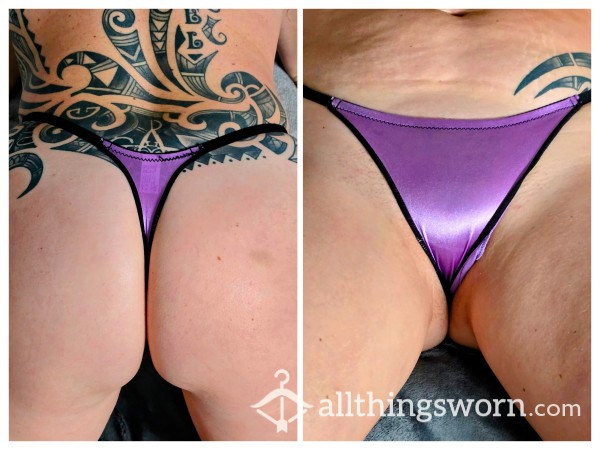 (NS) Thong For Sale ! - Well Worn Dirty Purple Silky Thong Panties With Alex's Scent - 24 Hour Wear