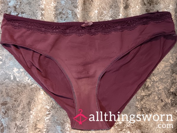 Very Well Worn Purple/ Maroon Panties With Lace Trim