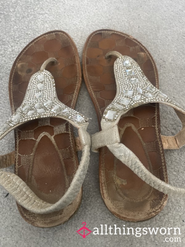 Very Well-worn Silver Gem Sandals Size UK3