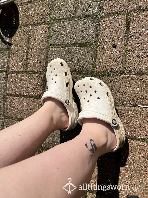 Very Well Worn White Crocs