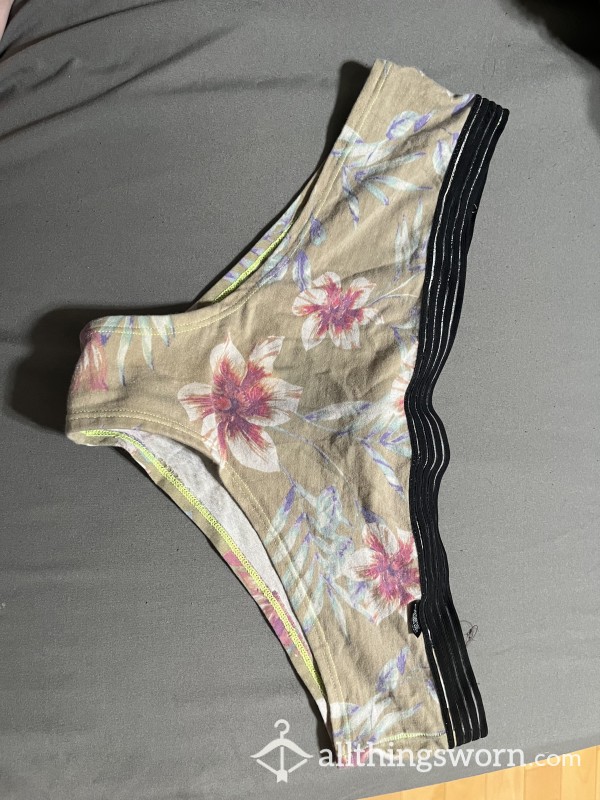 Very Well Worn Yellow Flor*l PINK Panties