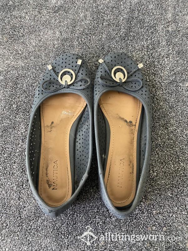 Very Worn And Old Blue Flats For Your Sweaty Smelling S**y People