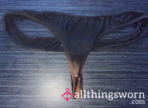 Very Worn Black Thong - Natural Discharge Stain