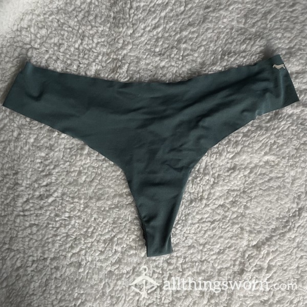 VERY WORN VS PINK Green Blue Teal Thong *stained* *48 HR WEAR*