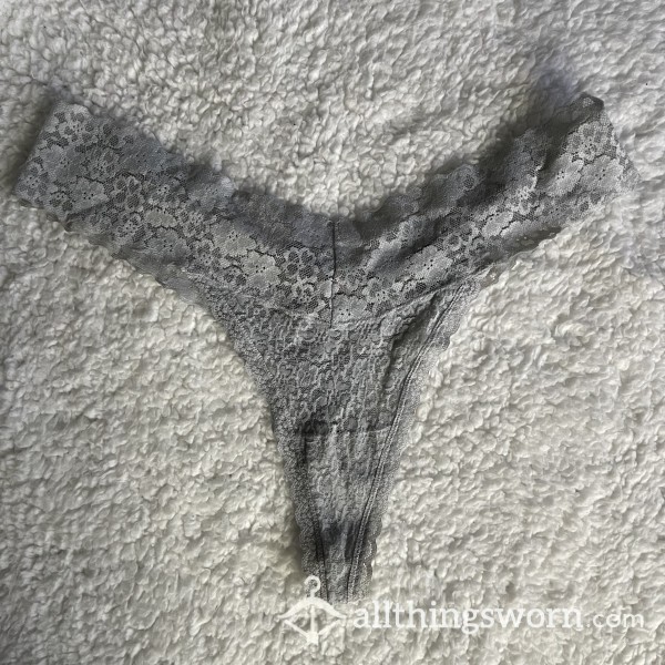 VERY WORN Grey Lace Thong *5 YRS OLD* *48 HR WEAR*