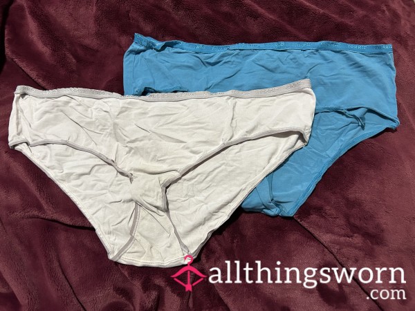 ~VERY WORN LIGHT PINK & BLUE COTTON HIPSTER PANTY $30 BUNDLE~