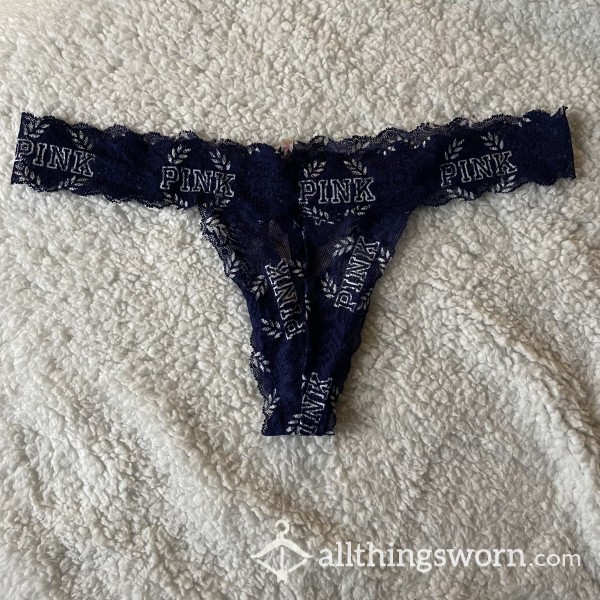 VERY WORN VS PINK Navy Blue And White Brand Thong *48 HR WEAR*