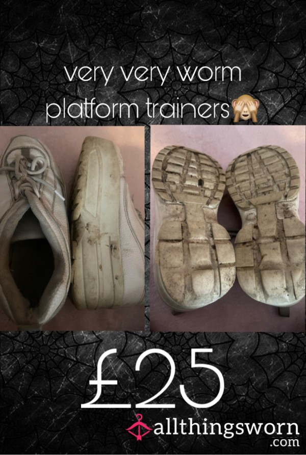 *VERY WORN!* Platform White Trainers🤭