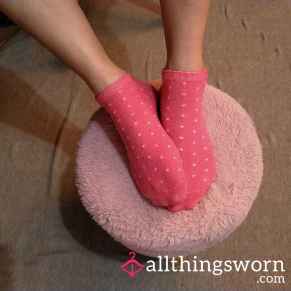 Vibrant Bright Pink Ankle Socks With White Polka Dots – Fun, Flirty & Worn Just For You 💖