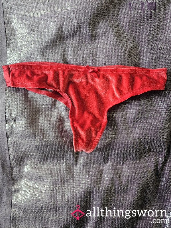 Victoria Secrets Small Bow Detail Red Velvet Thong